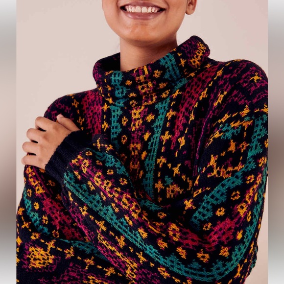 Farm Rio Yawanawa Stripes Midi Sweater Dress Multicolor Tribal Print Size Small - Picture 4 of 16